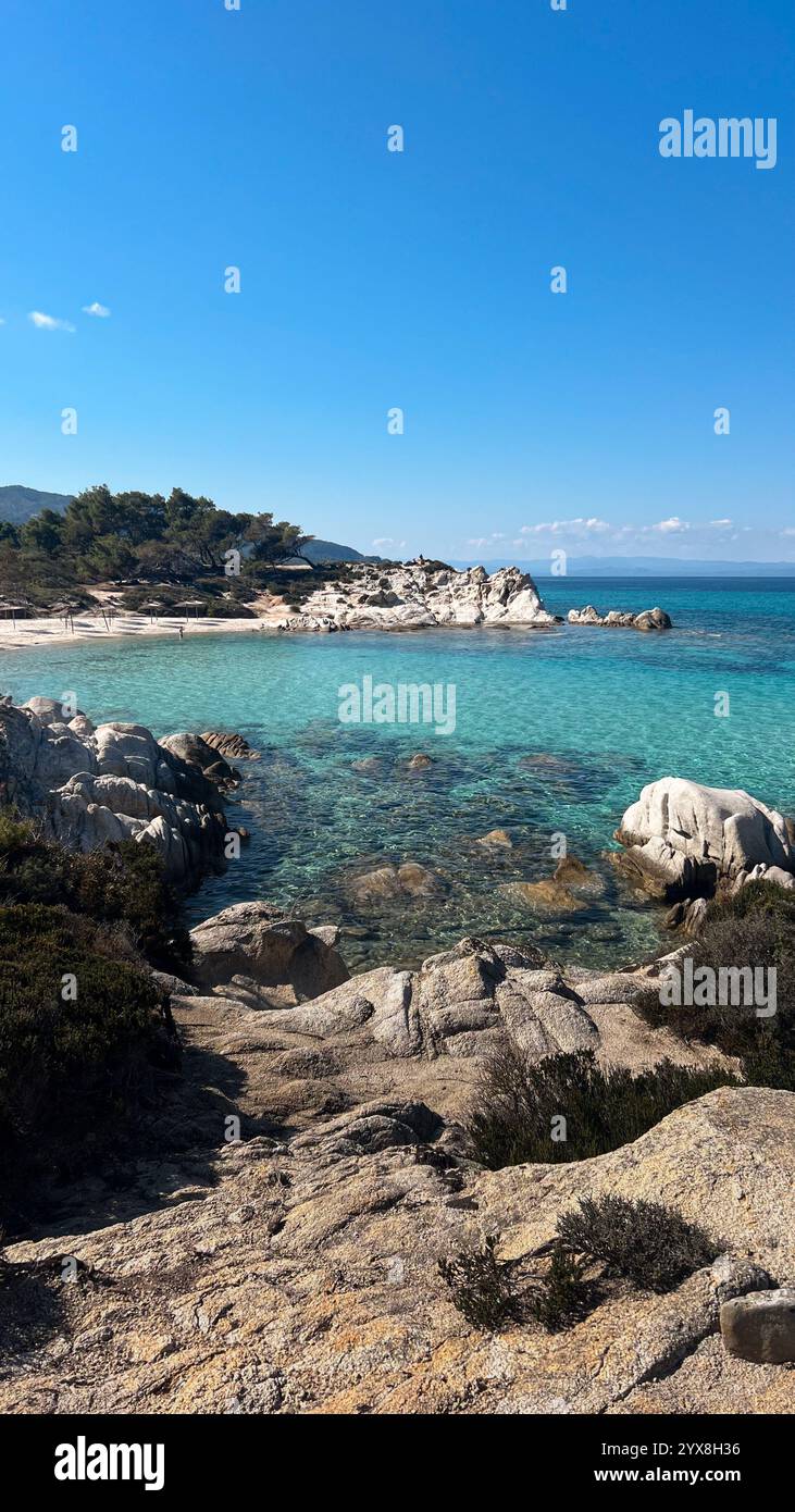 blue lagoons and landscape of the north greece - Smartphone Captured Stock Image