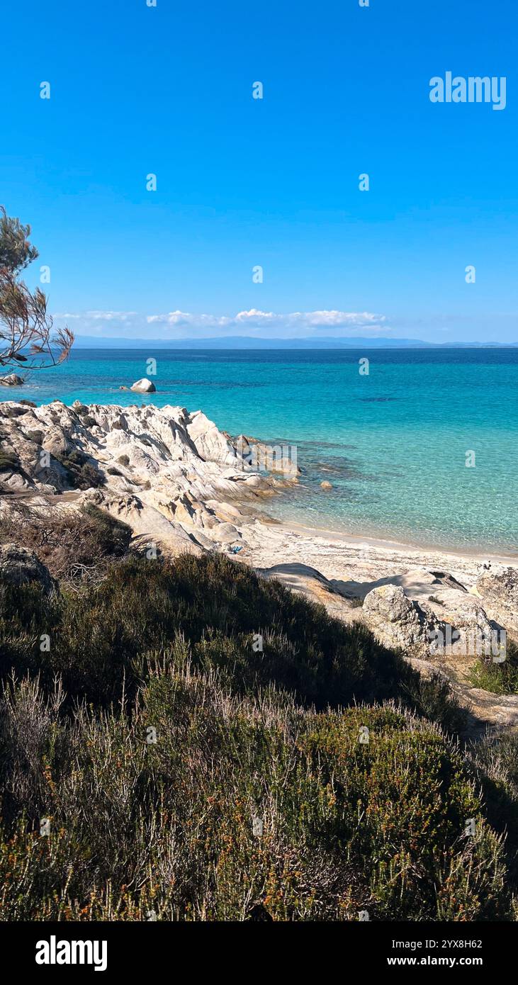 blue lagoons and landscape of the north greece - Smartphone Captured Stock Image