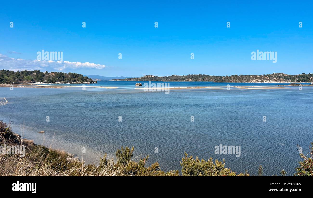 blue lagoons and landscape of the north greece - Smartphone Captured Stock Image