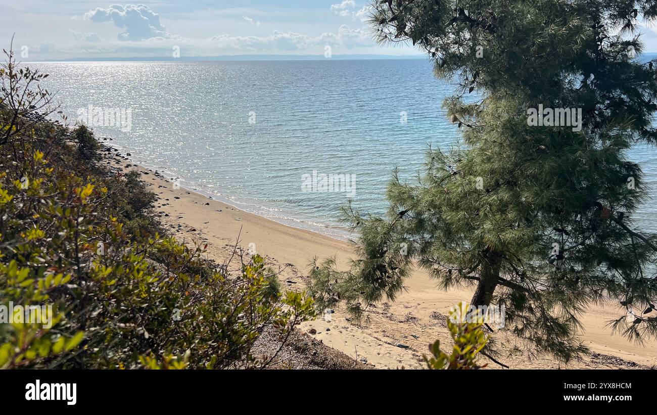 blue lagoons and landscape of the north greece - Smartphone Captured Stock Image