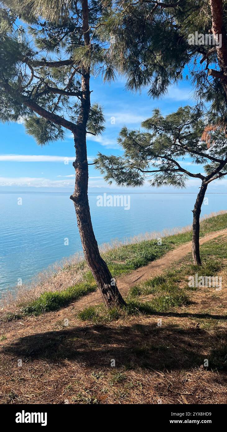 blue lagoons and landscape of the north greece - Smartphone Captured Stock Image