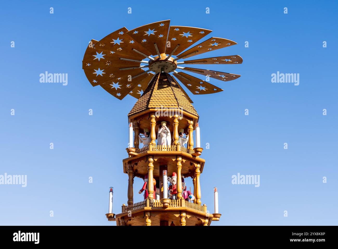 Traditional German christmas pyramid in the MarktPlatz in the historic city of Fredericksburg in Texas Stock Photo