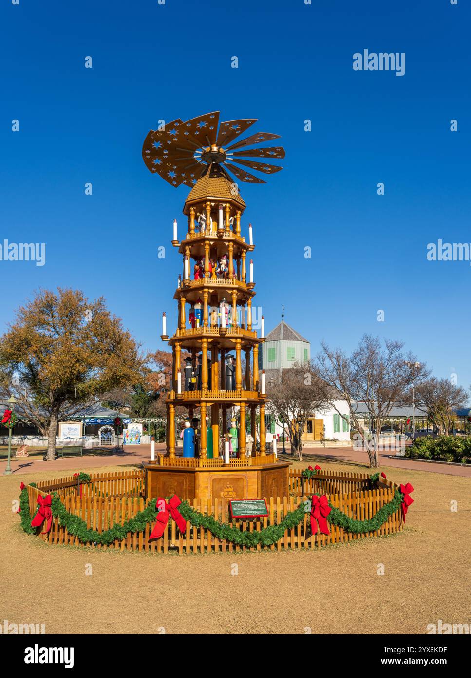 Traditional German christmas pyramid in the MarktPlatz in the historic city of Fredericksburg in Texas Stock Photo