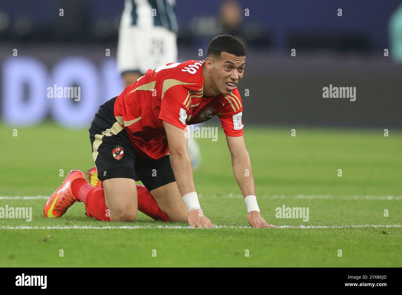 Al Ahly's Emam Ashour reacts after being fouled during the ...