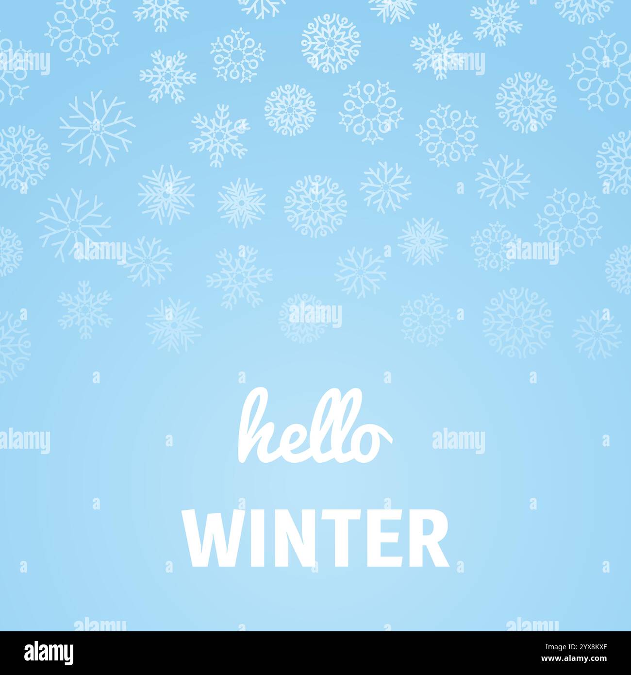 Christmas background with snowflakes and inscription Hello Winter ...
