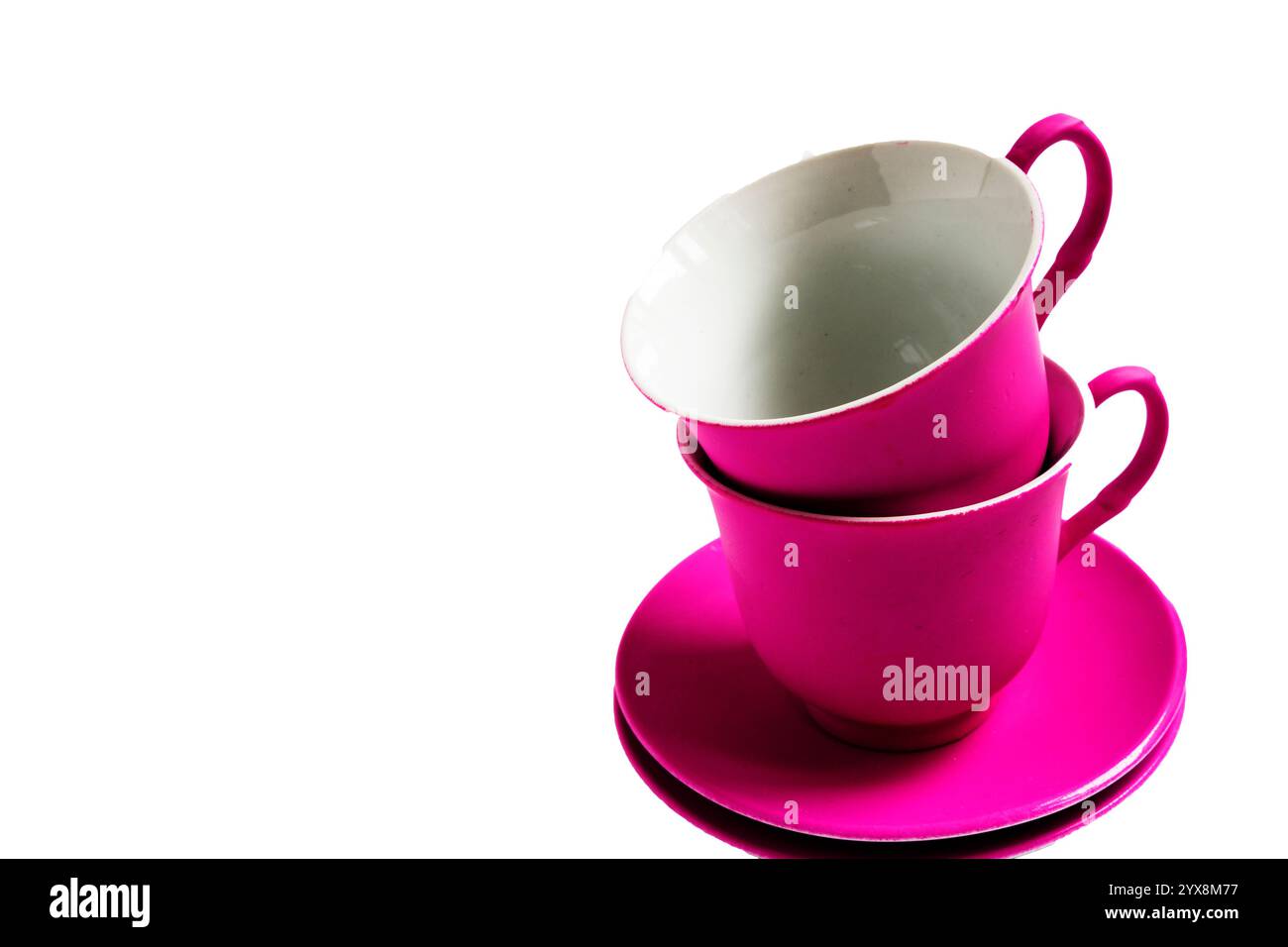 two pink ceramic Cup on white background, isolated Stock Photo