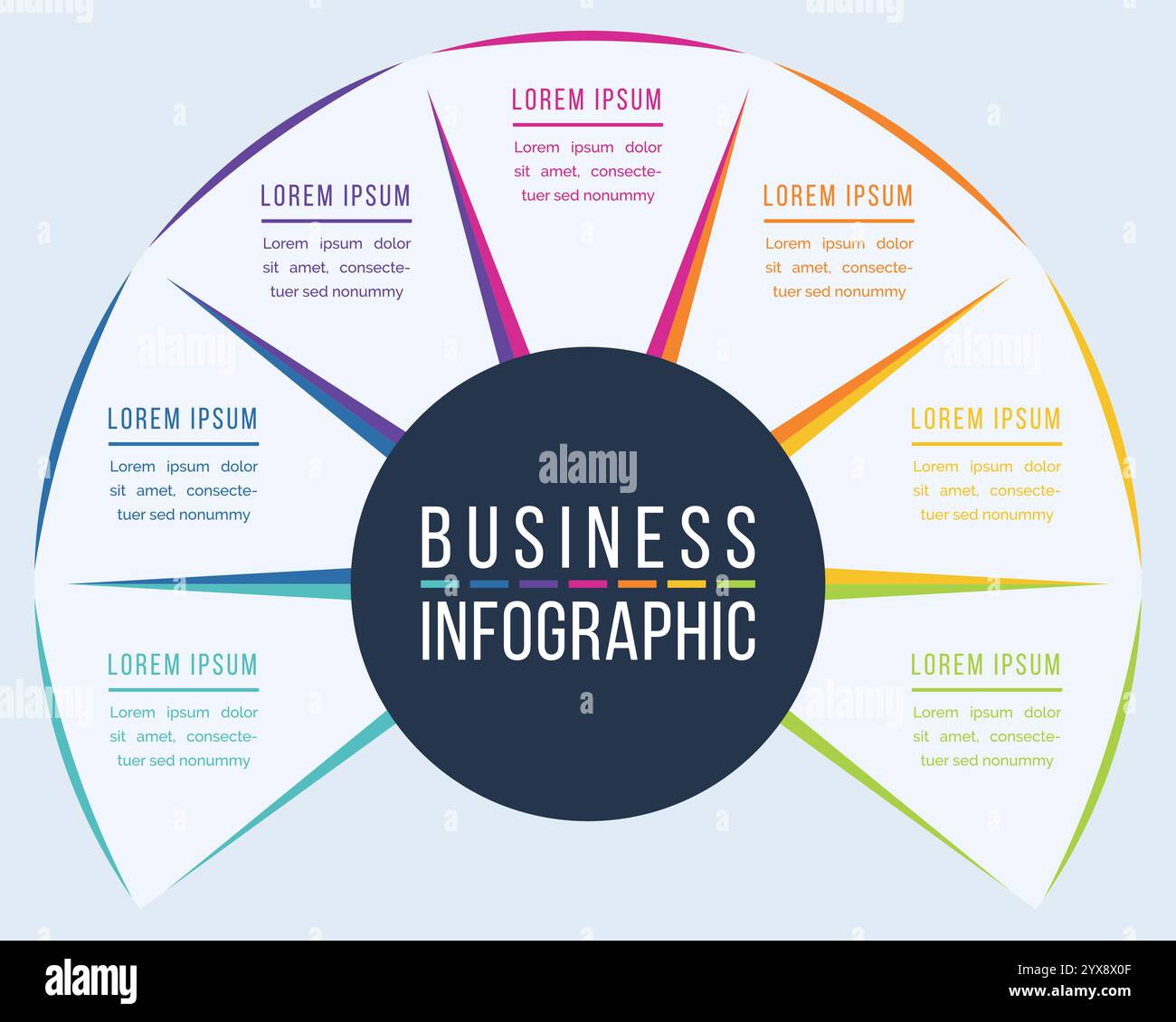 Infographic template business information 7 objects, steps, elements or options infographic design Stock Vector