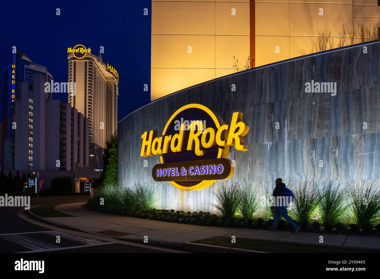 Hard Rock Hotel and Casino in the night in Atlantic City, New Jersey, USA Stock Photo