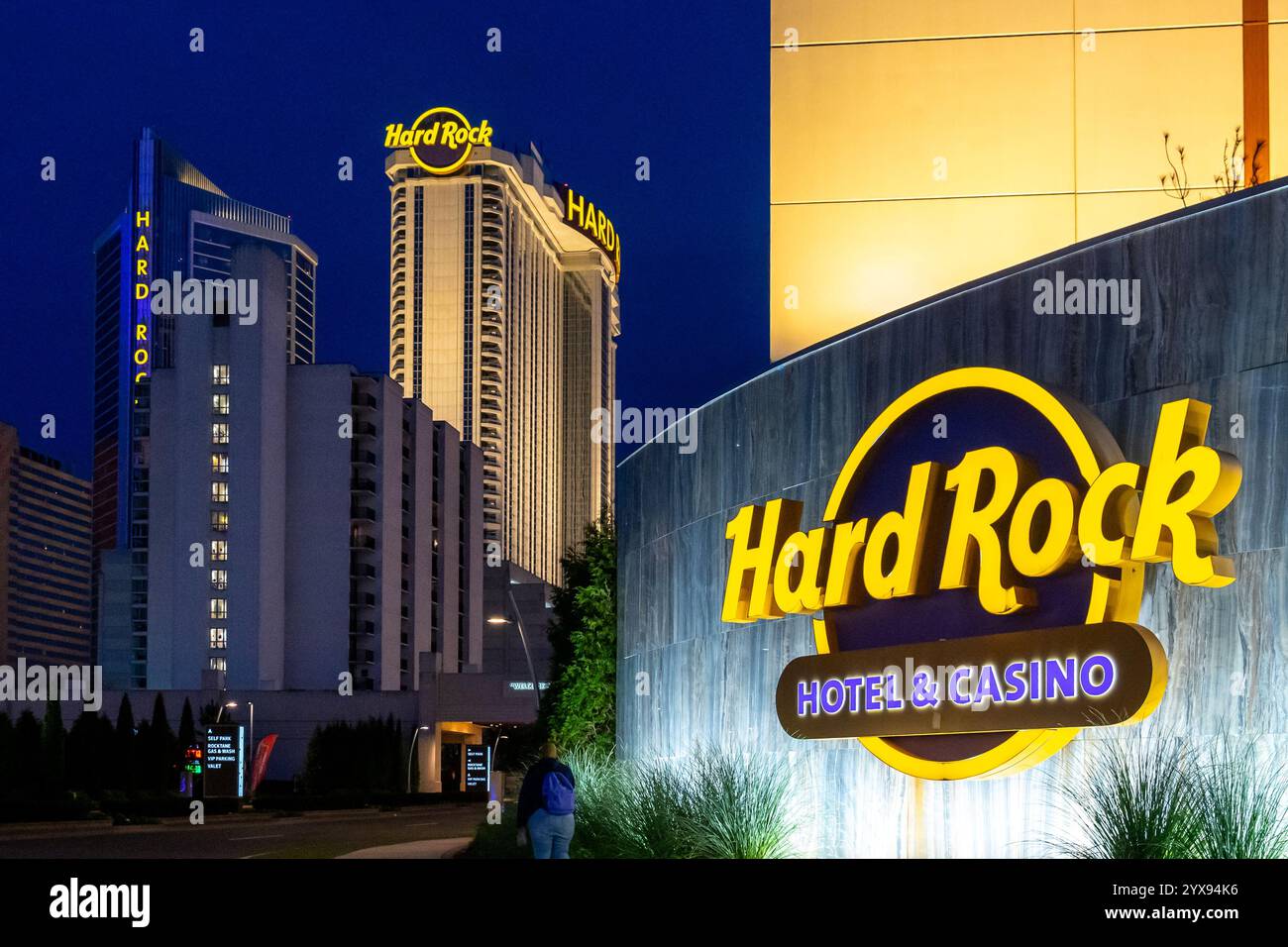 Hard Rock Hotel and Casino in the night in Atlantic City, New Jersey, USA Stock Photo
