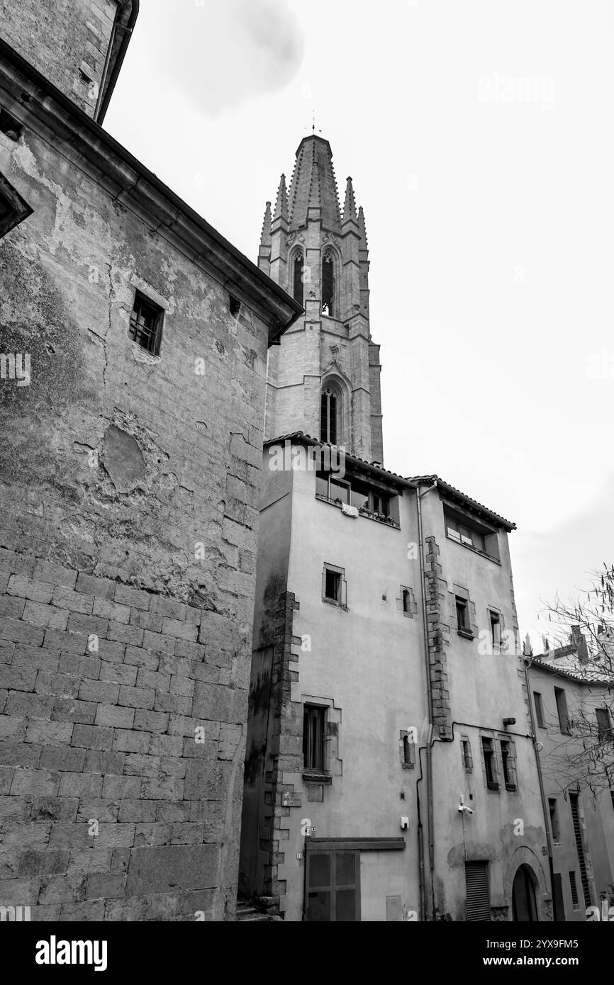 Girona, Catalonia, Spain - FEB 12, 2022: Generic street view from the city of Giron in southern Catalonia, Spain. Stock Photo