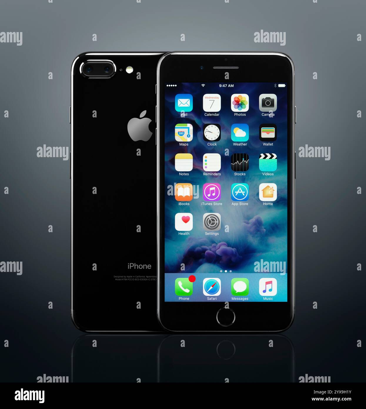 Apple iPhone 7 Plus black front and back with desktop icons on its ...