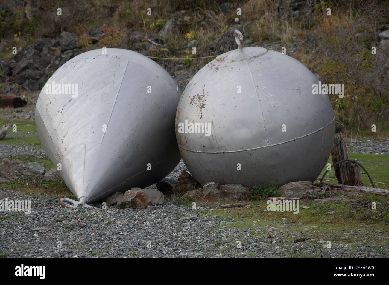Steel floats on beach at Fort Rodd Hill & Fisgard Lighthouse National ...