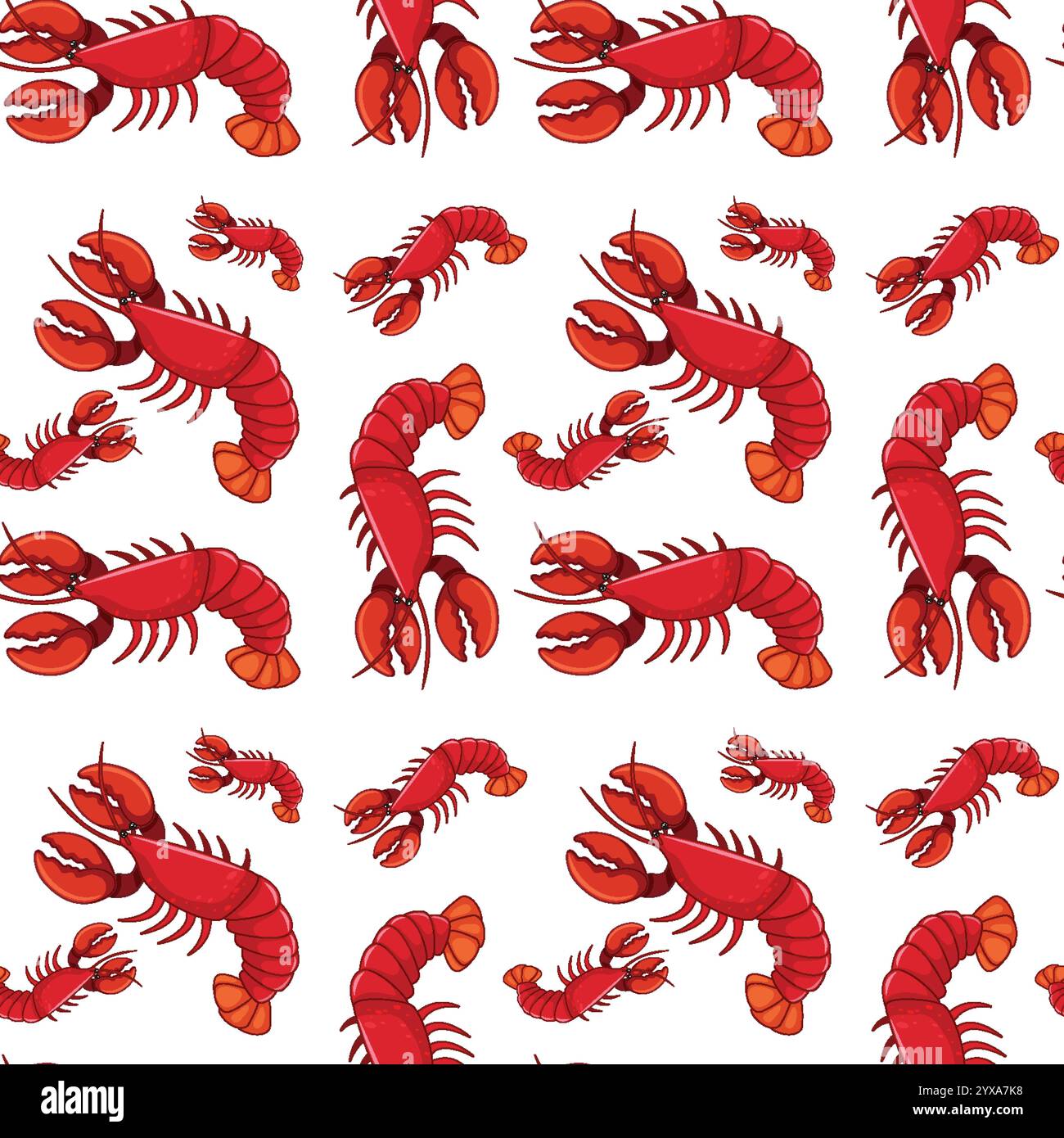 Colorful lobsters arranged in a seamless pattern Stock Vector