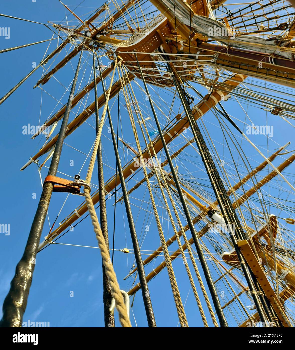 Ropes stretched across the masts of an old ship Stock Photo - Alamy