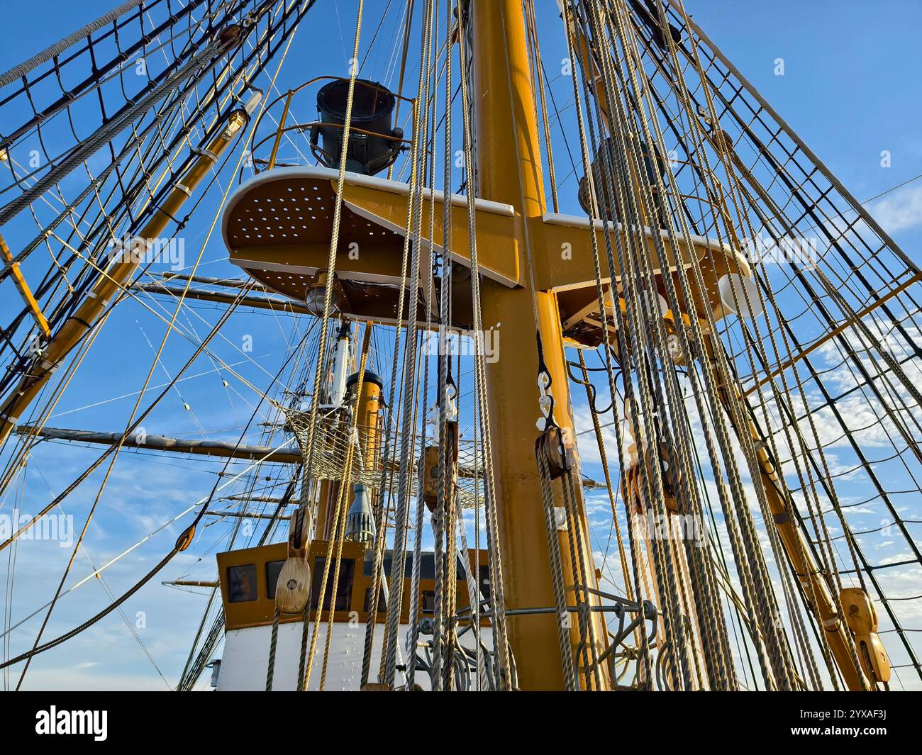 Ropes stretched across the masts of an old ship Stock Photo - Alamy