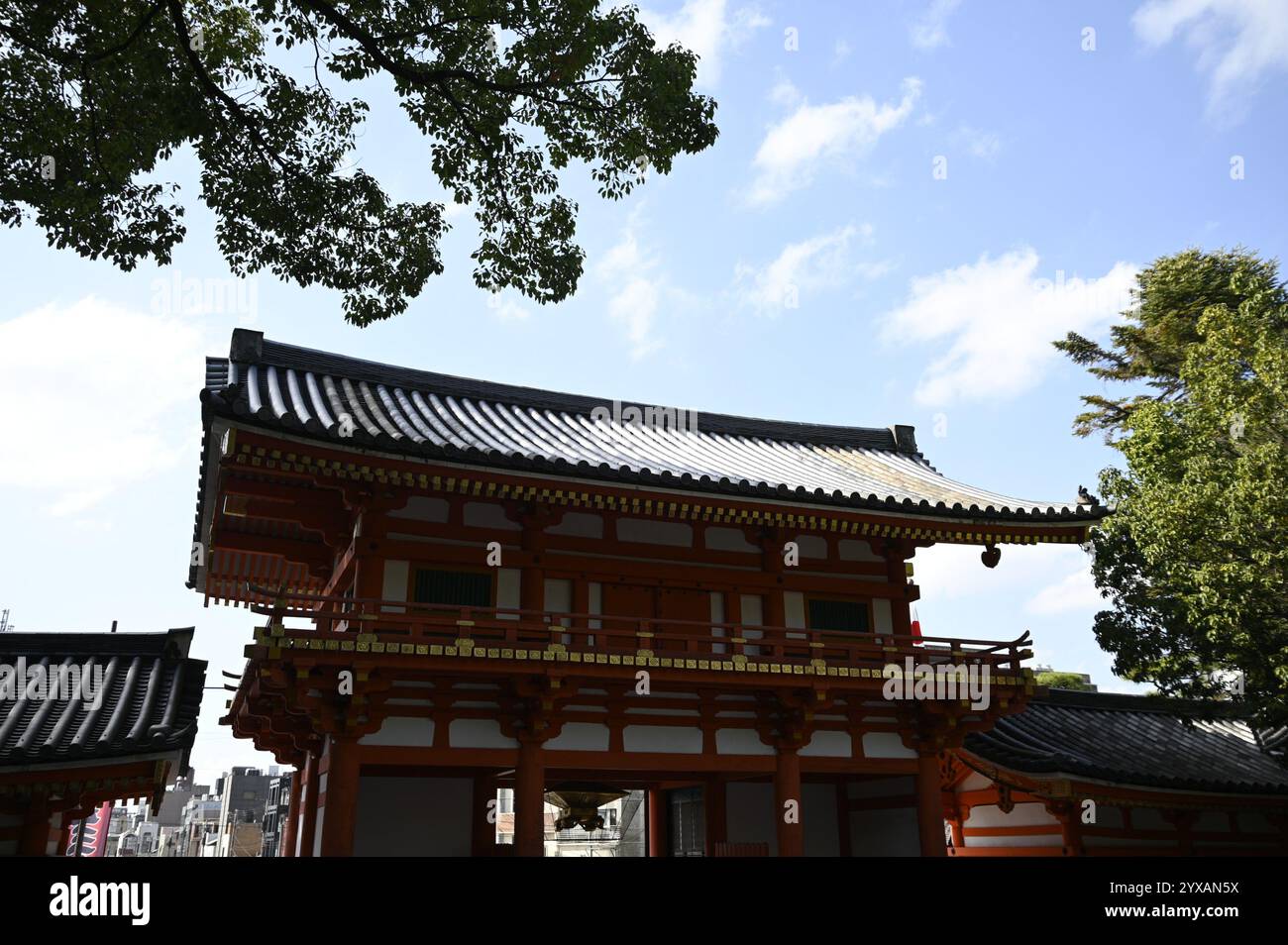 Landscape with scenic exterior view of the Shinto Shrine Yasaka-jinja ...