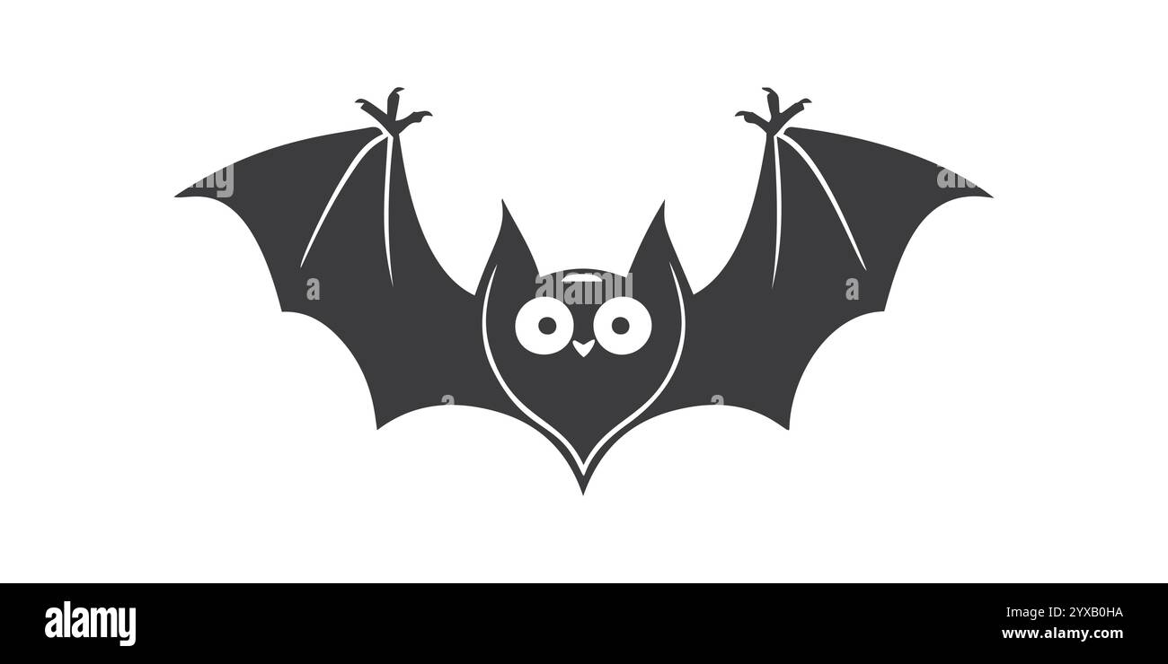 Vector black silhouette of a bat with wide spread wings on a white ...