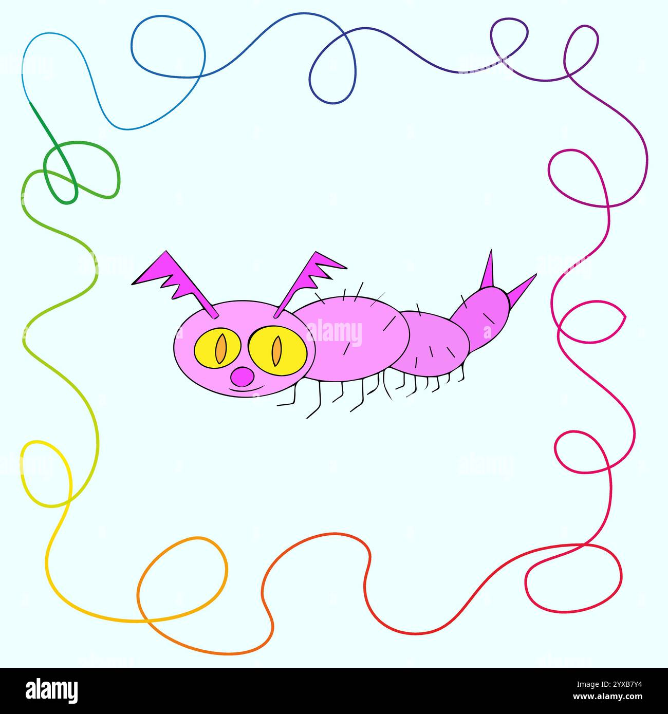 Pink centipede on a light background, multicolored vector illustration Stock Vector