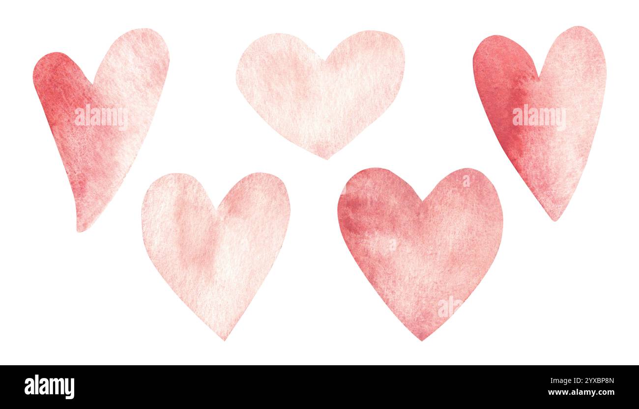 Set of Watercolor pink and red Hearts. Valentine's day hand drawn ...