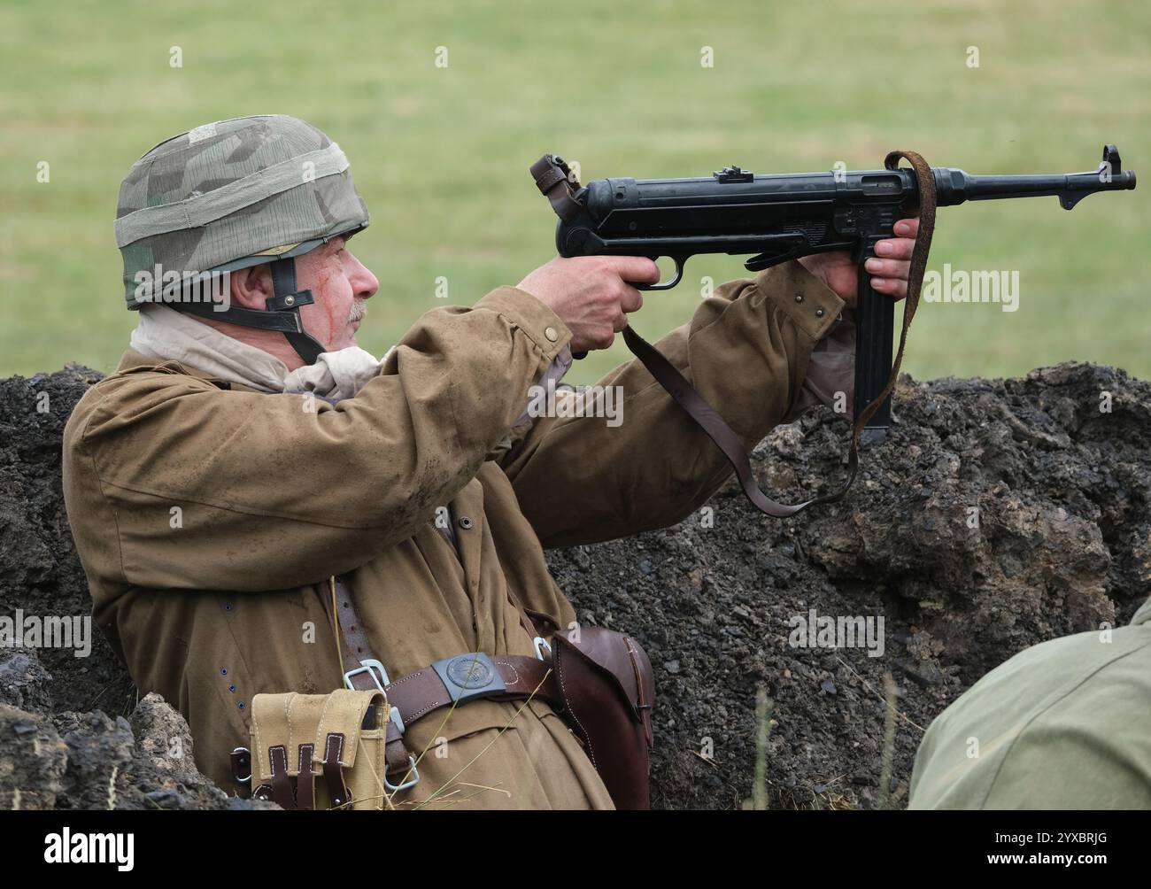 Reenactors as german second world war troops from various formations. Stock Photo