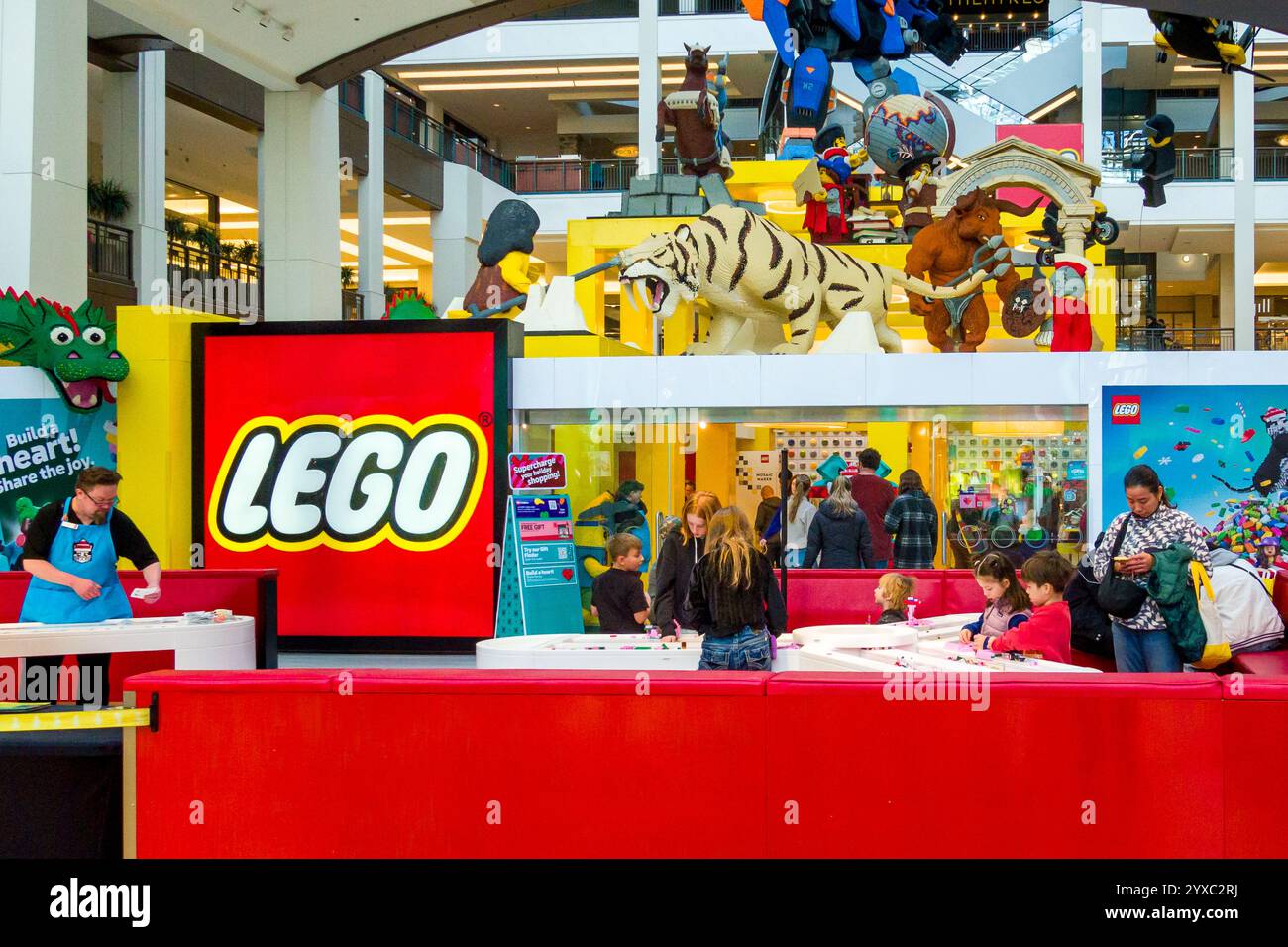 BLOOMINGTON, MN, USA, DECEMBER 13, 2024: Unidentified individuals at the The Lego Store in the Mall of America. Stock Photo