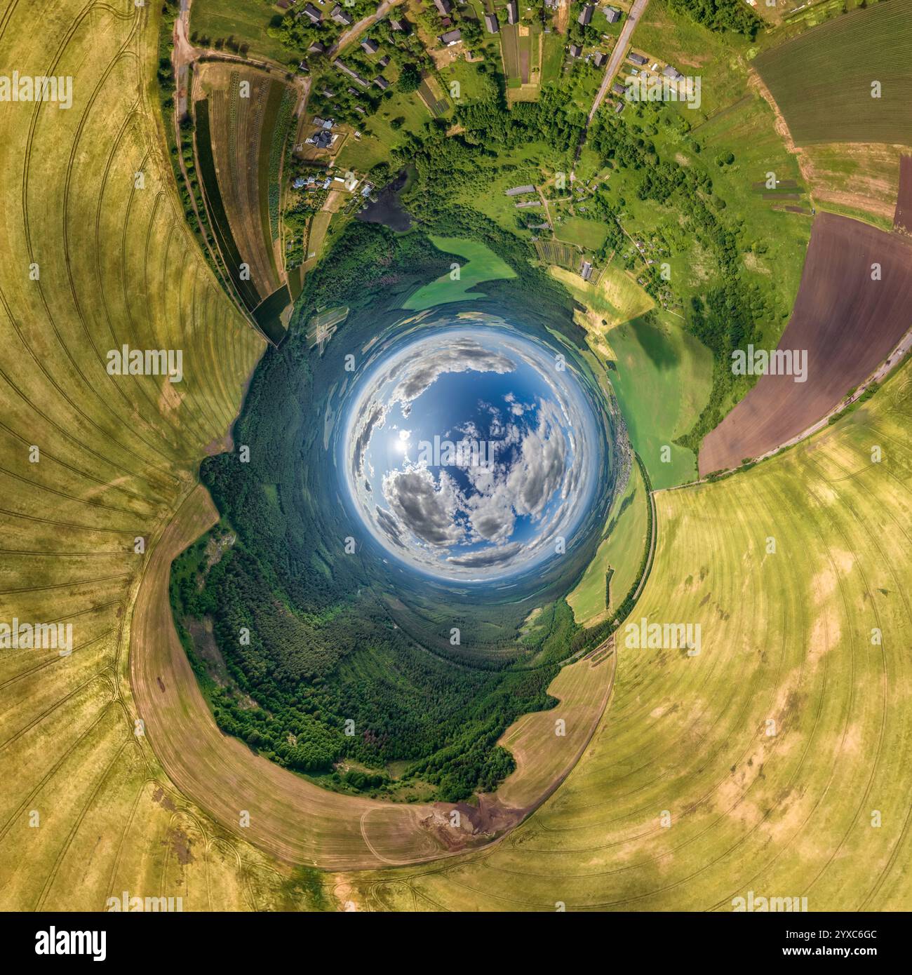 blue sphere inside overlooking old town, urban development, historic ...