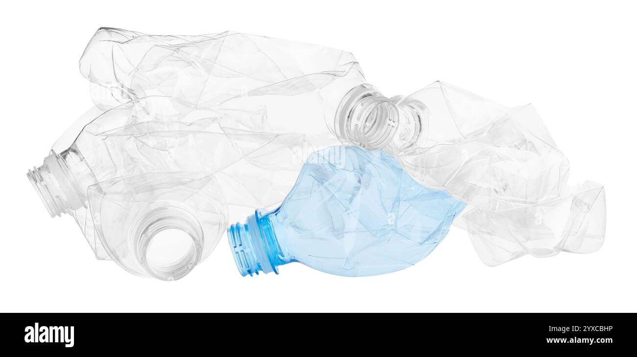 Crumpled empty plastic bottles isolated on white Stock Photo - Alamy