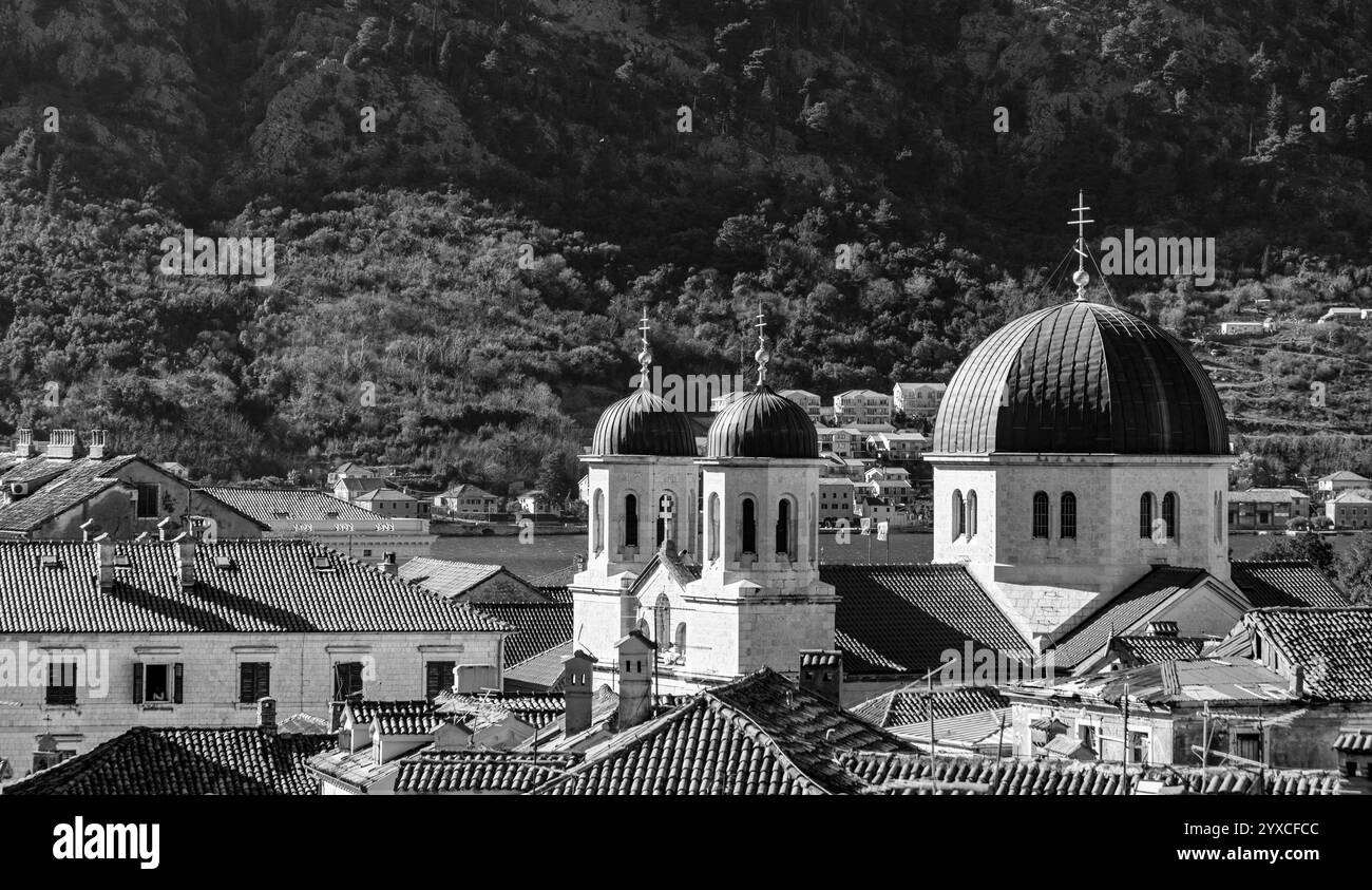 The Church of St. Nicholas is a Serbian Orthodox church built from 1902 to 1909 in the city of Kotor, Montenegro. Stock Photo