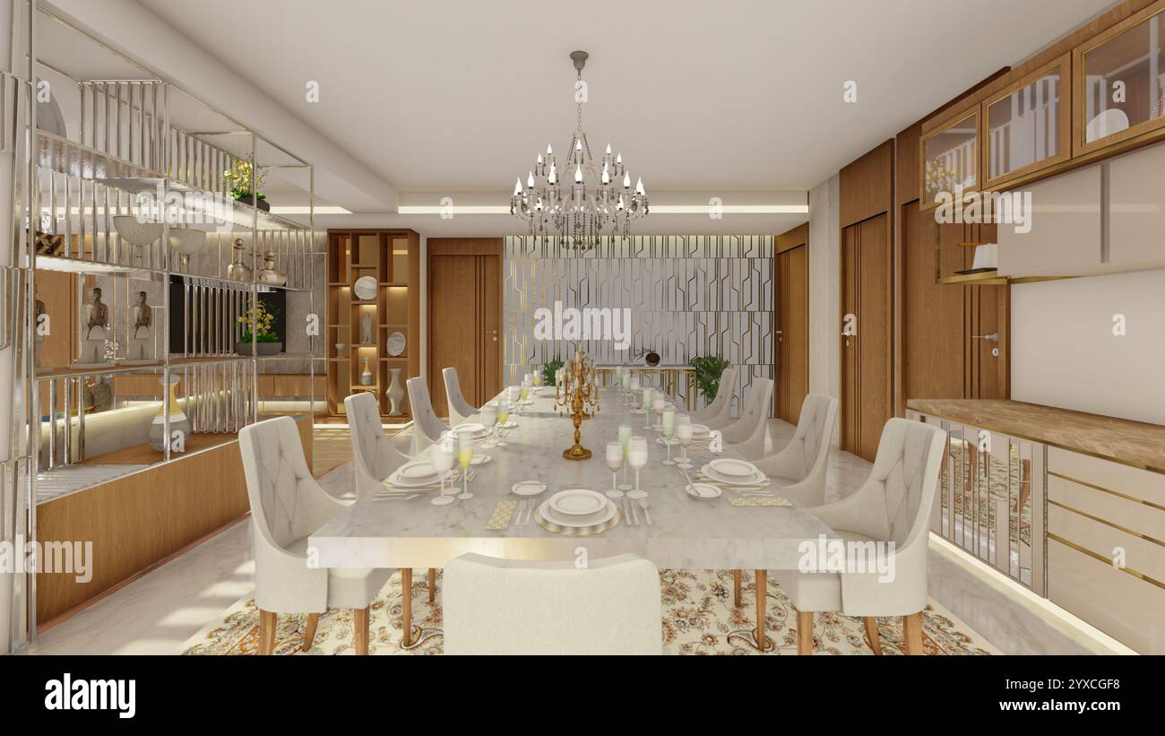 Elegant Dining Space with Contemporary Decor Realistic 3D Interior ...