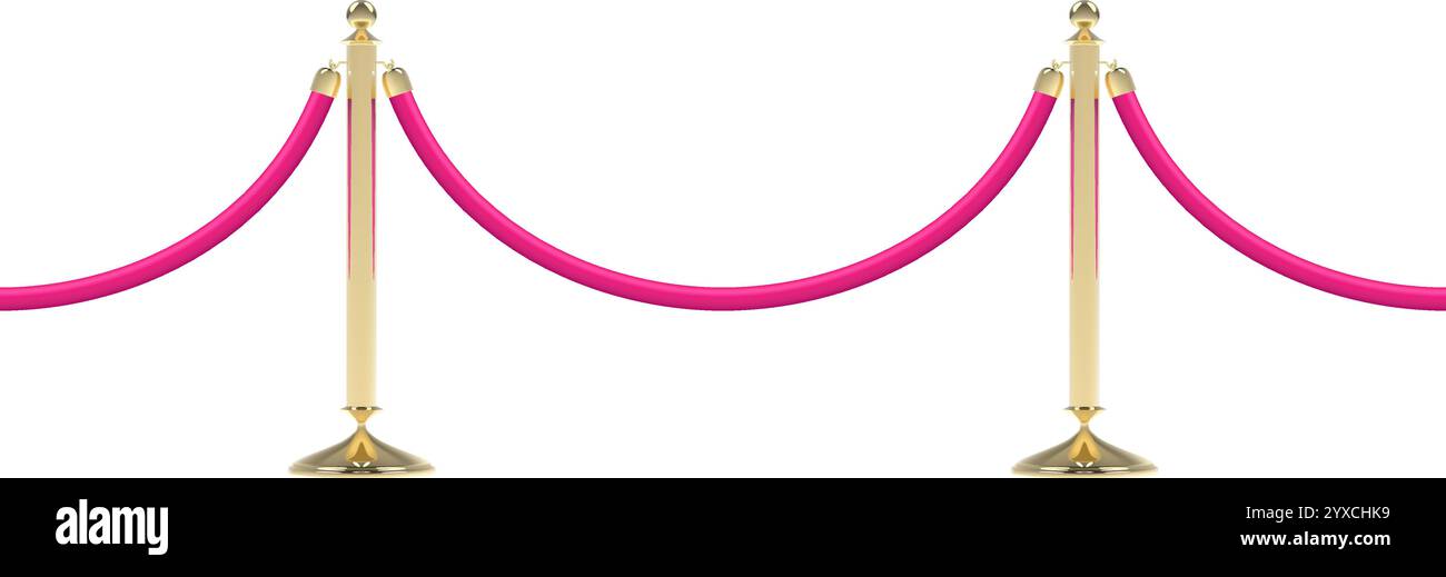 Barriers with pink rope, seamless line. Realistic golden stanchion ...