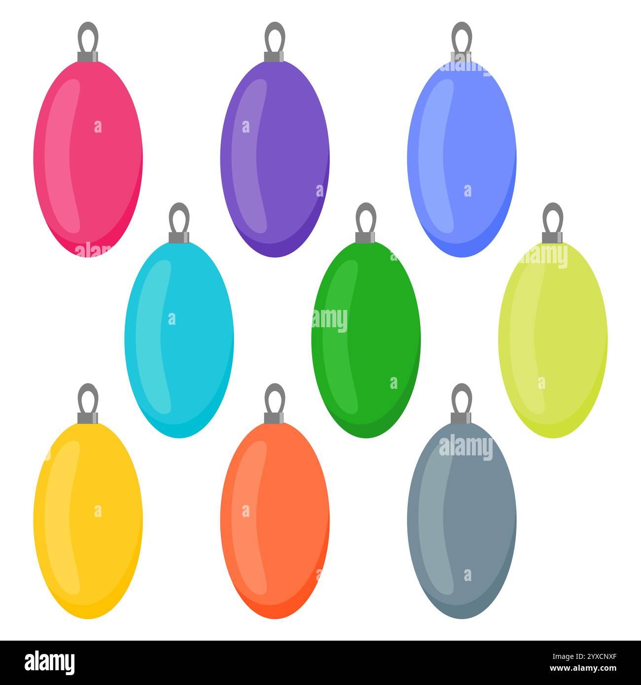 Nine multi colored Christmas balls on a white background. Vector illustration. Stock Vector