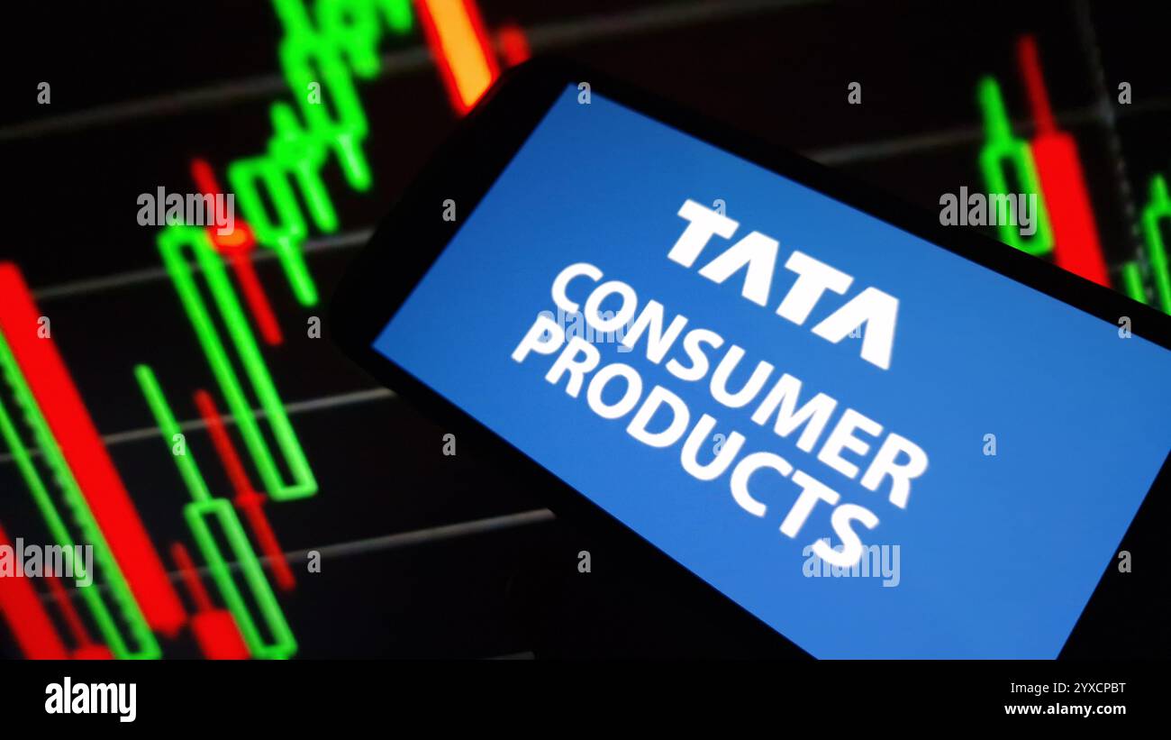 Konskie, Poland - December 14, 2024: Tata Consumer Products company logo displayed on mobile phone Stock Photo