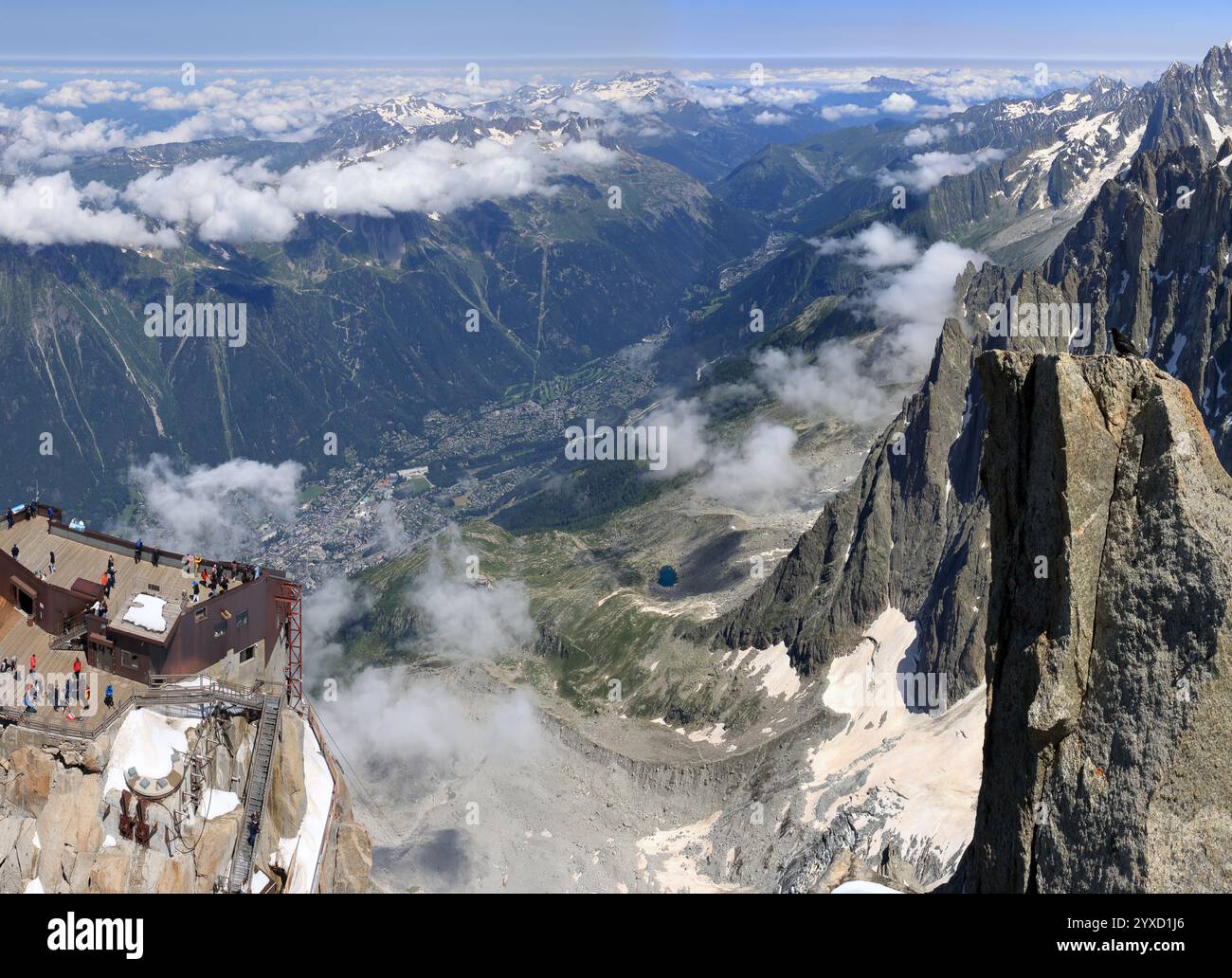 The panoramic view from Aiguille du Midi mountain peak of an ...