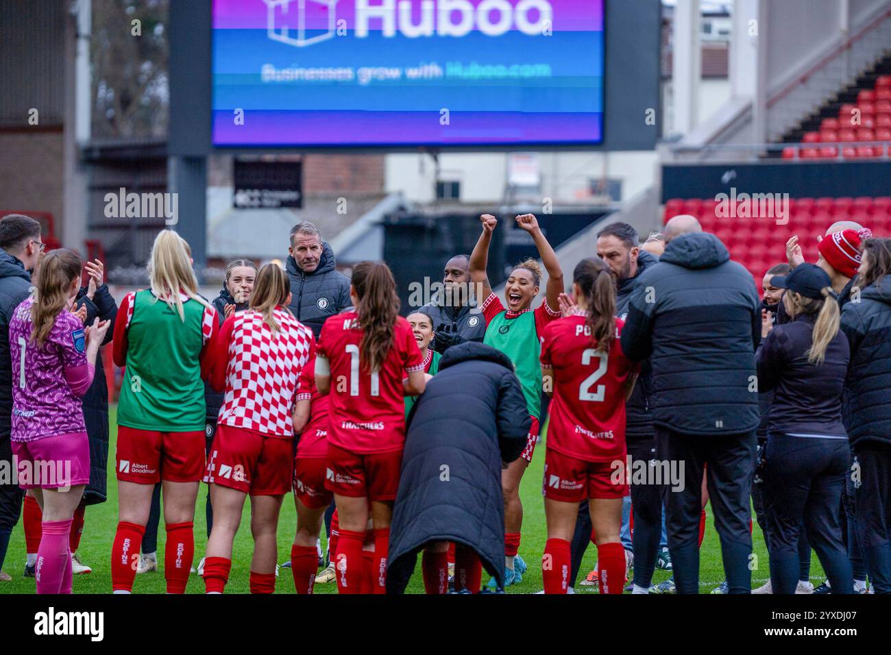 Bristol, UK. 15th Dec, 2024. Bristol, England, December 15th 2024 Lexi Lloyd-Smith (Bristol 10) and her teammates celebrate after the Women's Championship game between Bristol City and Durham at Ashton Gate in Bristol, England (Rachel Le Poidevin/SPP) Credit: SPP Sport Press Photo. /Alamy Live News Stock Photo