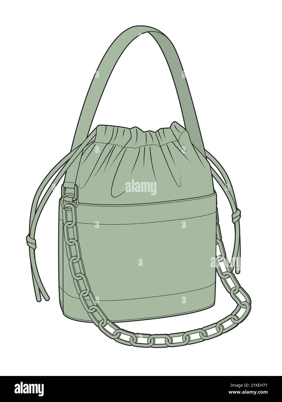 Ladies bucket bag technical flat drawing vector mockup template Stock ...