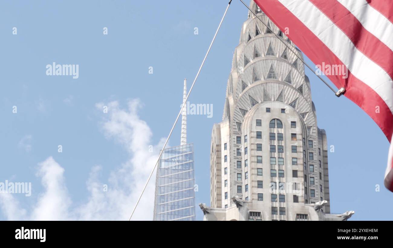 New York, american flag waving. Chrysler building. Manhattan midtown 42 ...