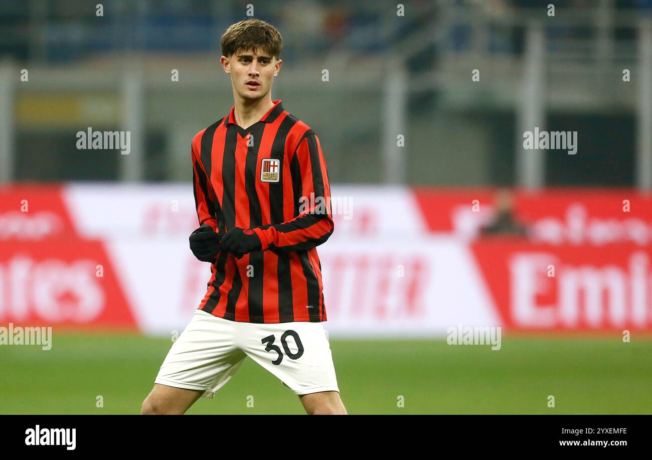 MILAN, ITALY - DECEMBER 15: Mattia Liberali of AC Milan looks on ,during the Serie A match between AC Milan and Genoa CFC at Stadio Giuseppe Meazza on December 15, 2024 in Milan, Italy. (Photo by MB Media) Stock Photo