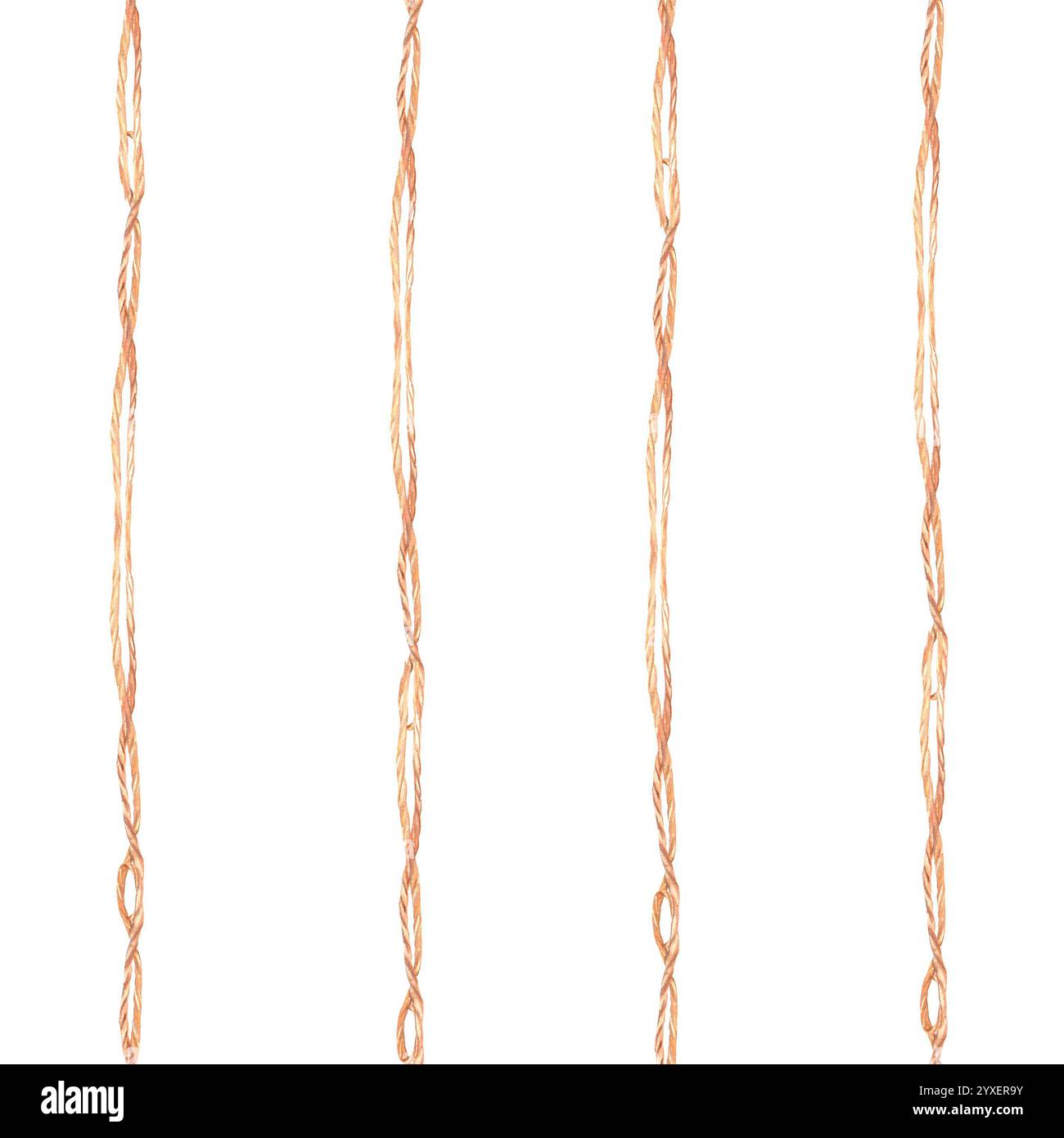 Jute rope, cords with knots vertically striped seamless pattern. Hand ...