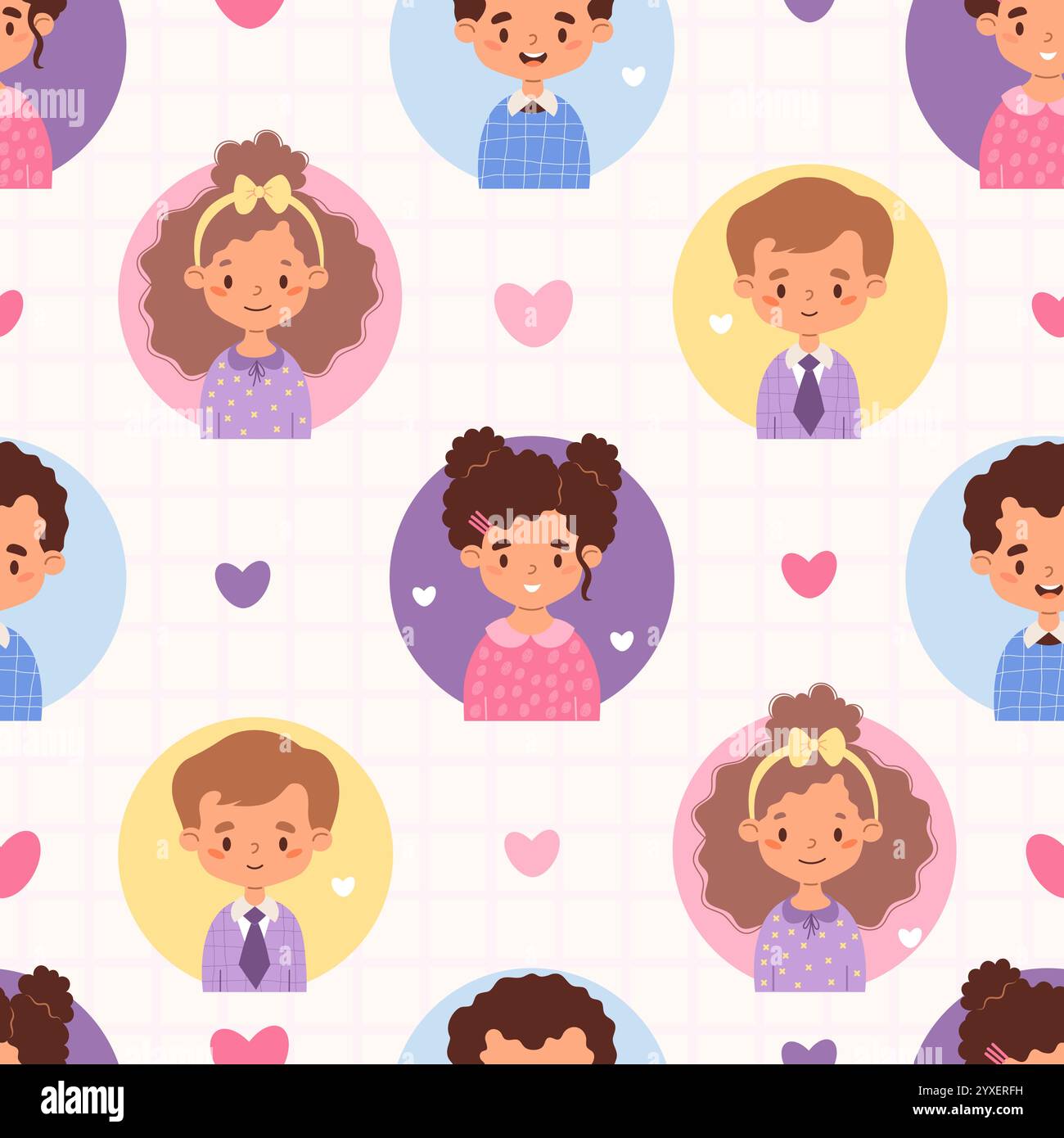 Kids seamless pattern. Cute happy girls and boys children on white ...
