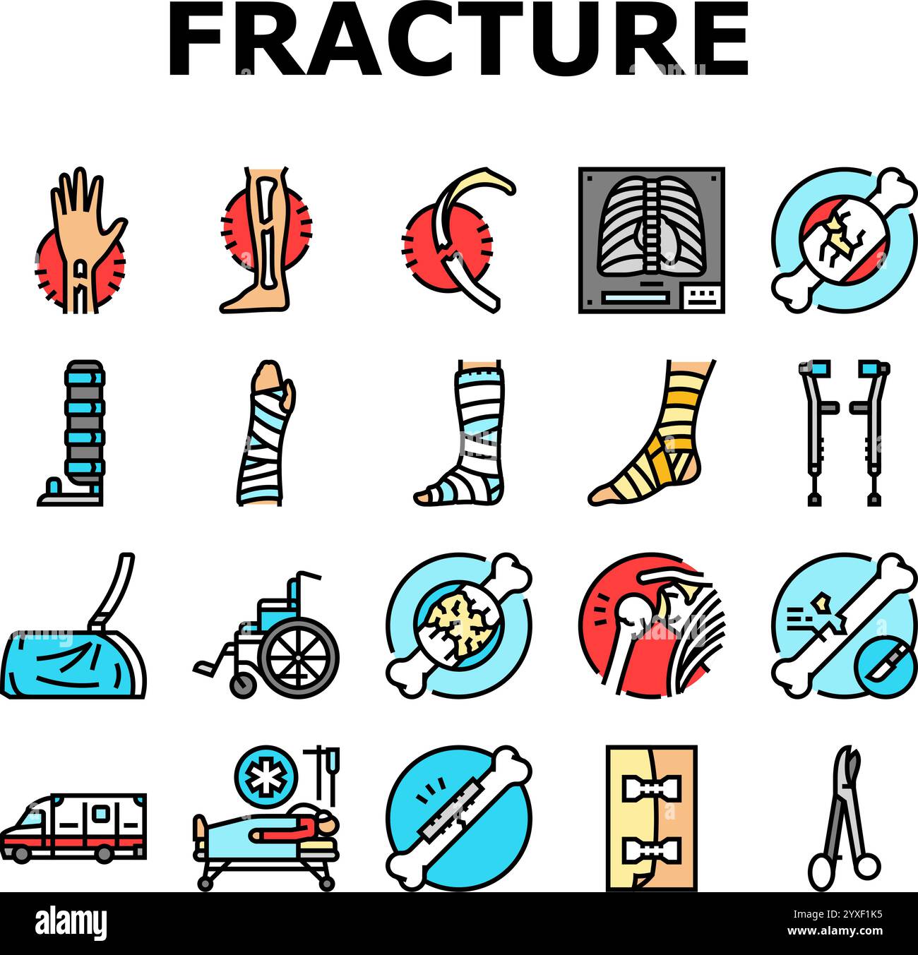 fracture injury bone break icons set vector Stock Vector Image & Art ...