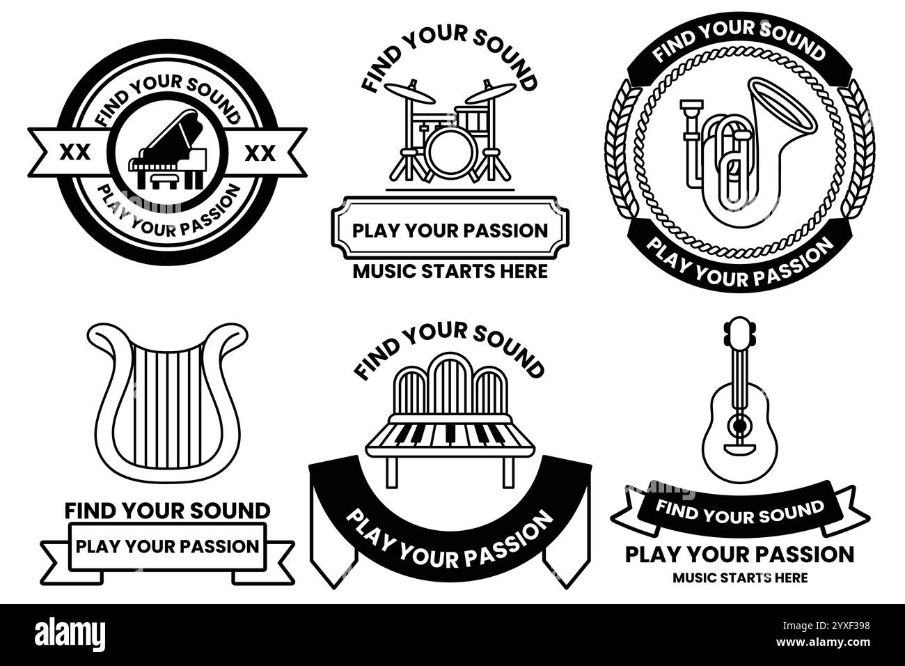 Set of illustrations in the concept of a musical instrument store in ...