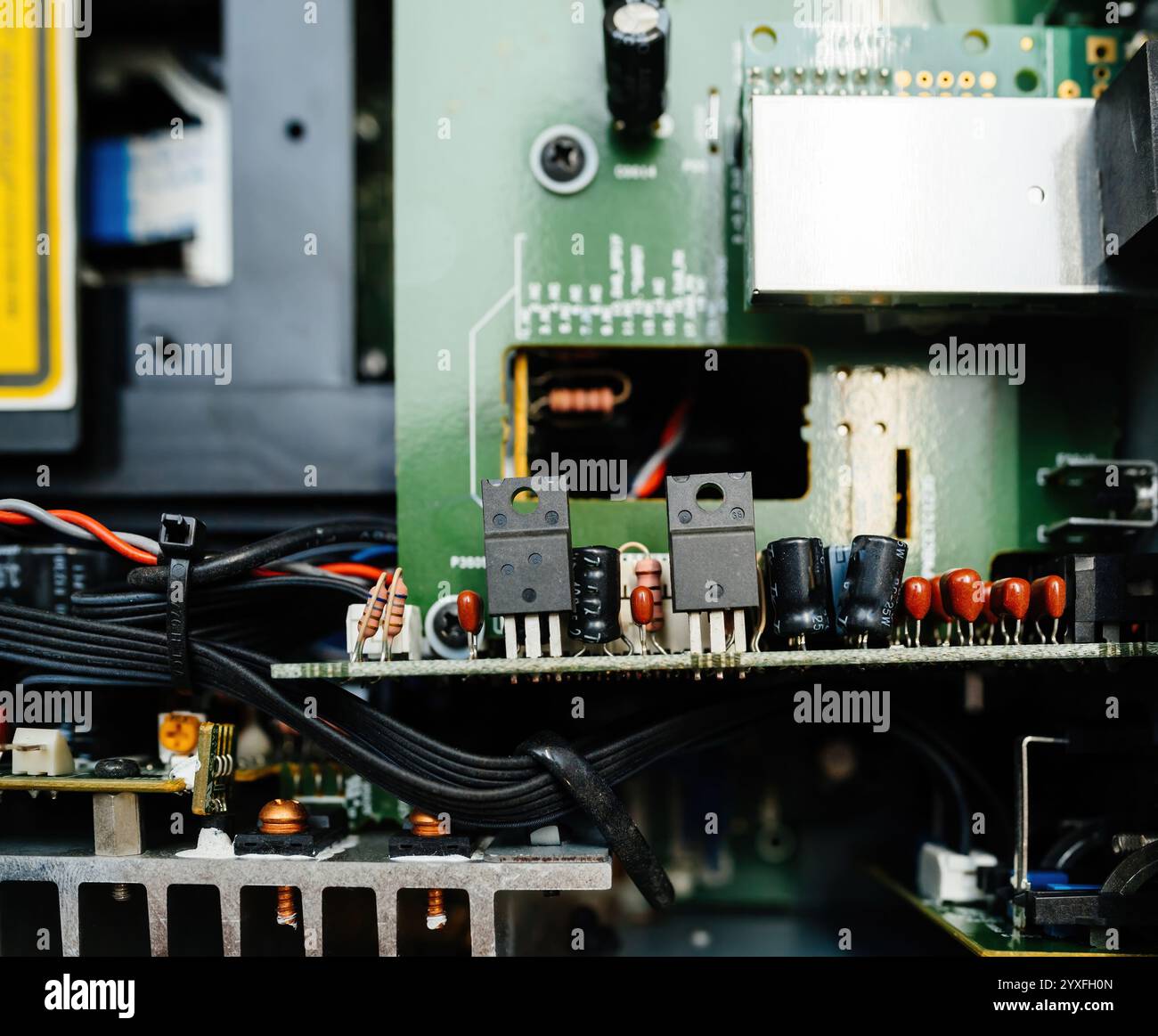 A detailed view of the inner workings of a digital hi-fi amplifier