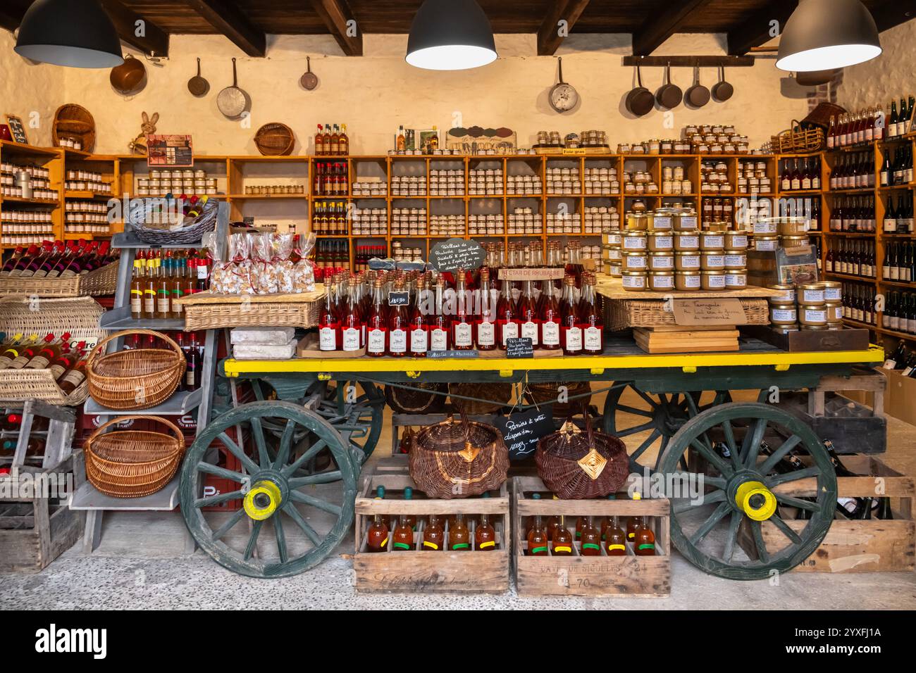 Cider Teurgoule Calvados shop, Beuvron en Auge, Normandy, France, Stock Photo