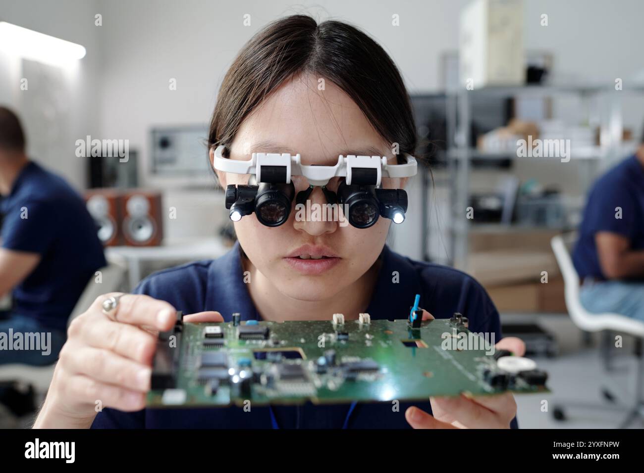 Inspecting Circuit Board with Advanced Magnifying Glasses Stock Photo ...