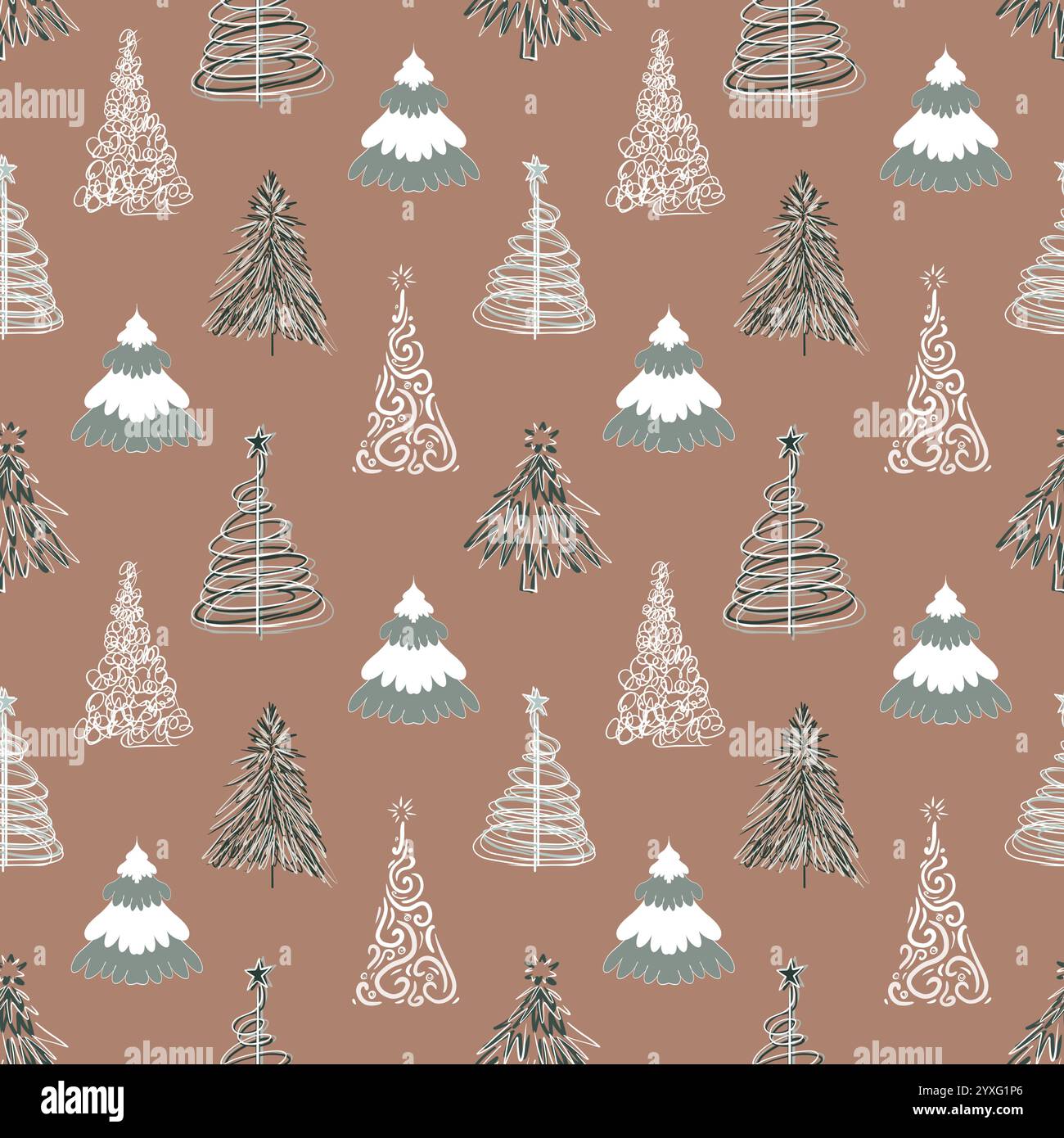 Painted stylized Christmas trees on the background of mocha Trending ...