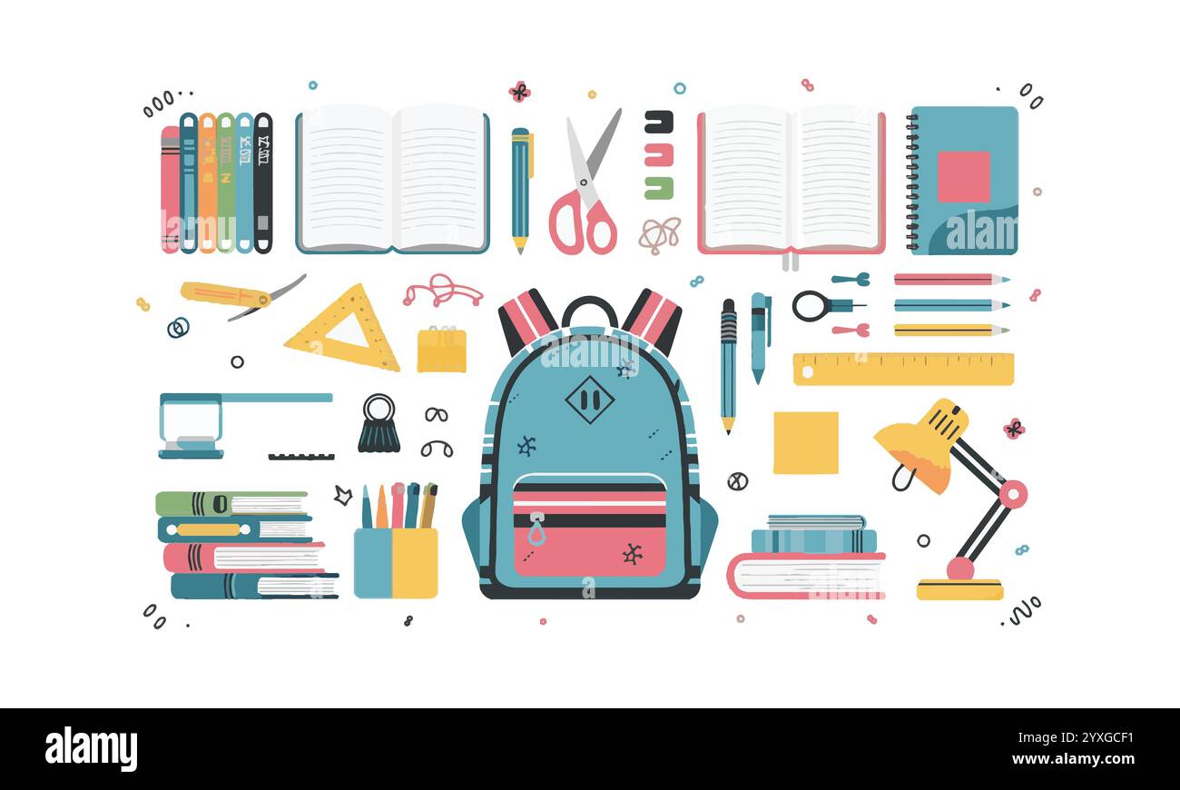 Back to school doodle design elements set vector illustrations Stock ...