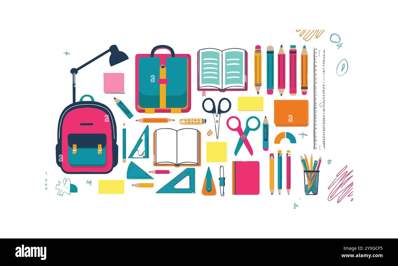 Back to school doodle design elements set vector illustrations Stock ...