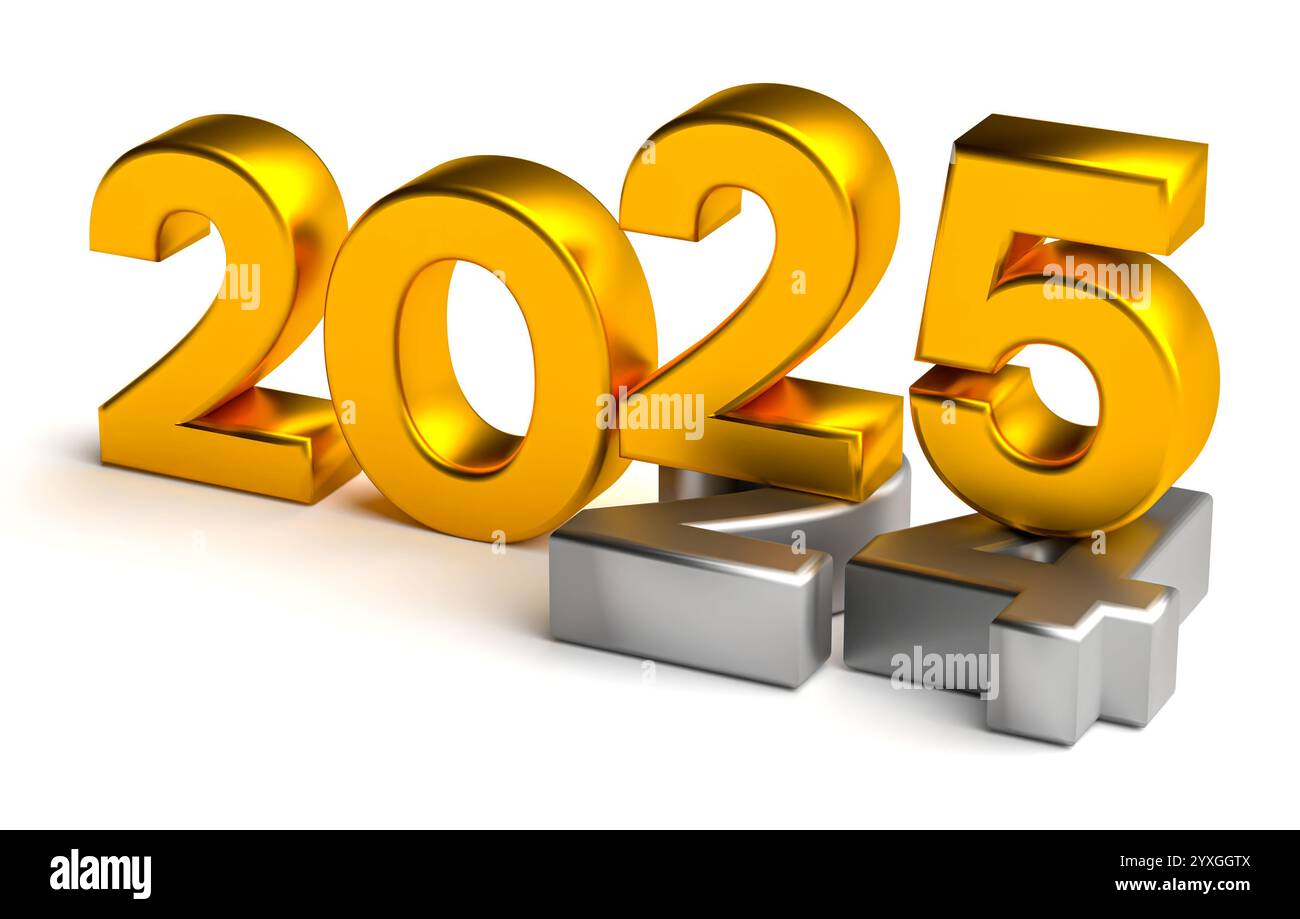 New year 2025 holiday concept. The number 2025 near old 2024 isolated on white Stock Photo Alamy