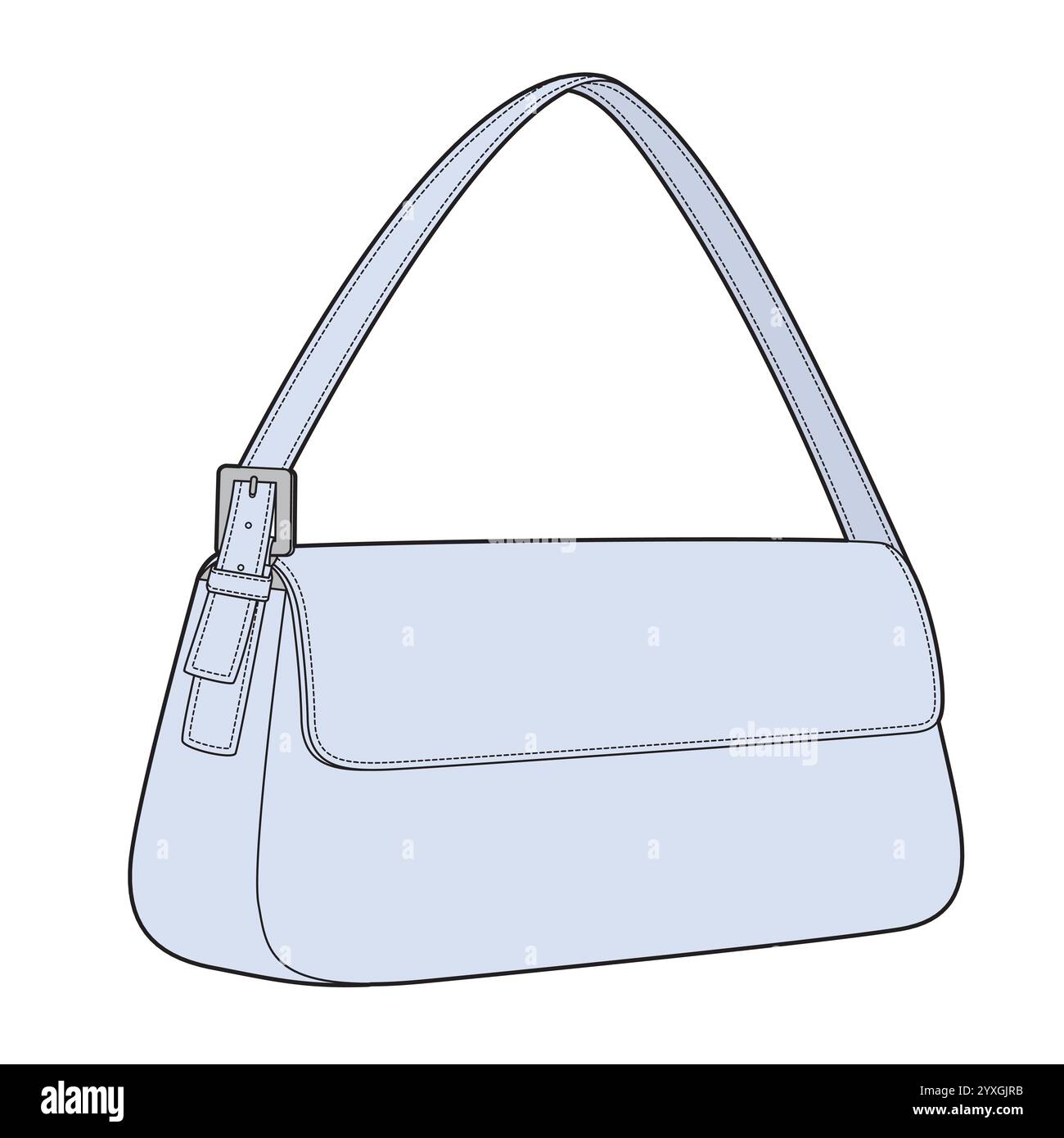Ladies flap shoulder bag technical drawing vector template Stock Vector ...