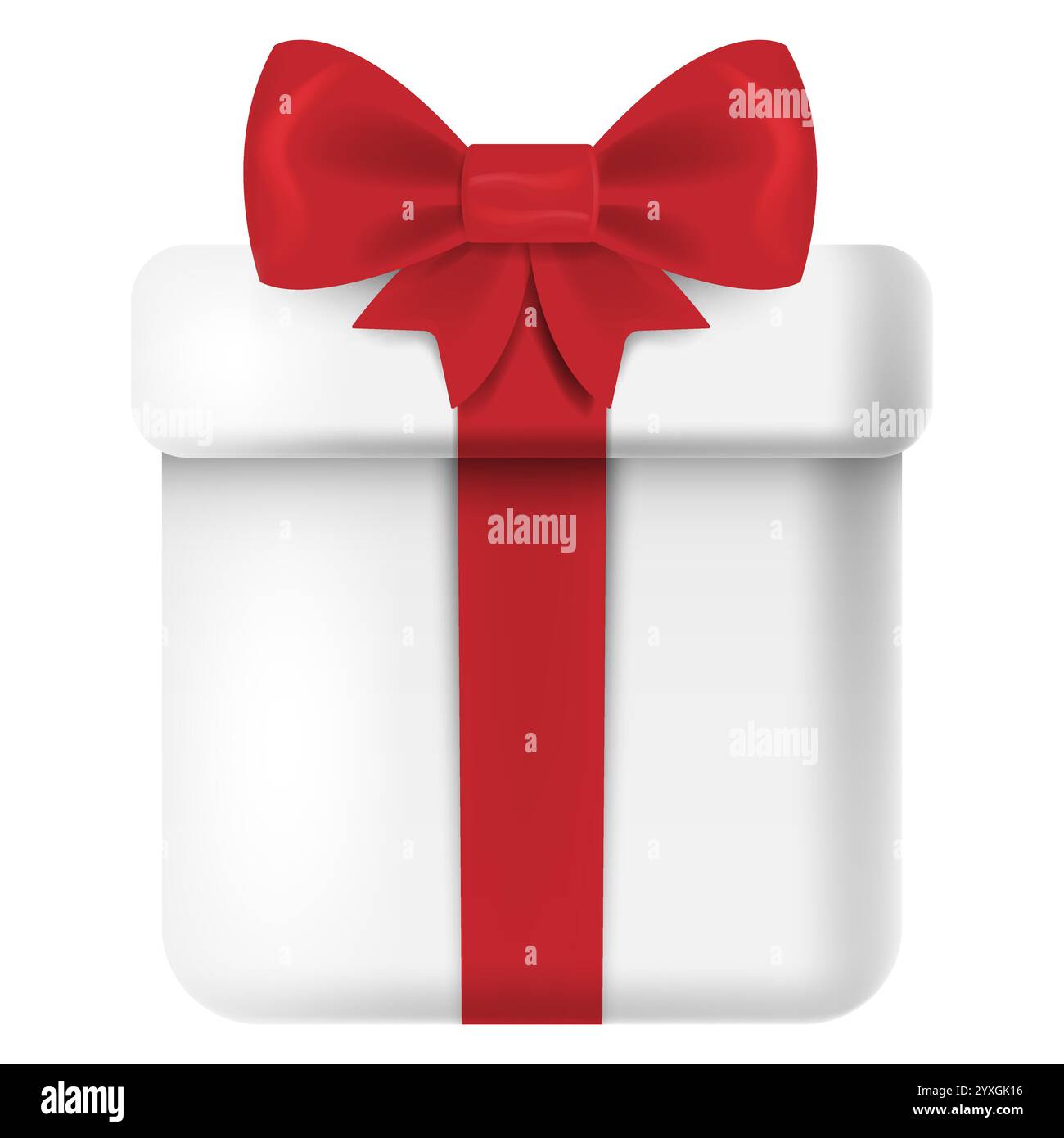 A beautifully wrapped white gift box adorned with a vibrant red ribbon ...
